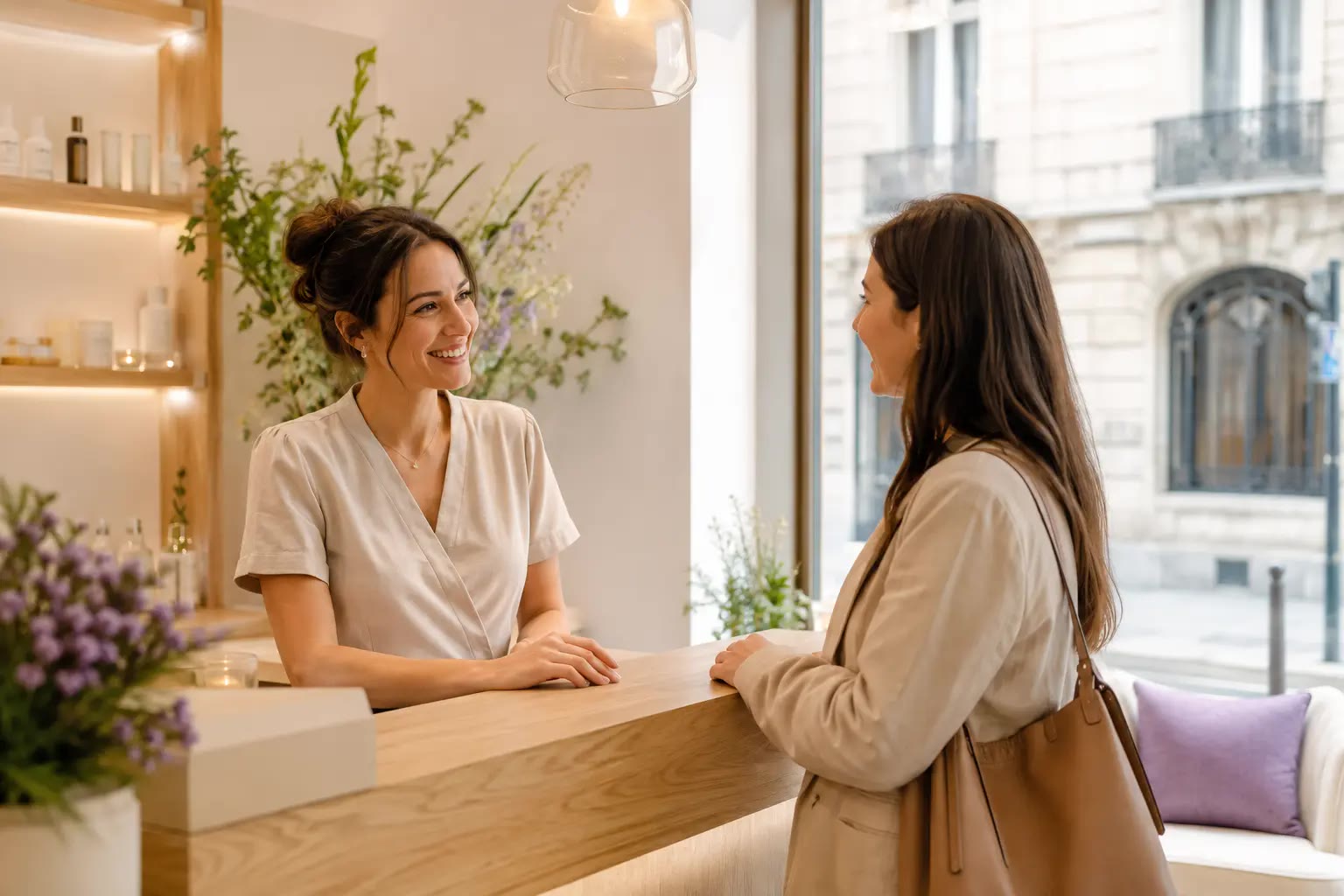 Accueil dans un établissement de beauté et bien-être